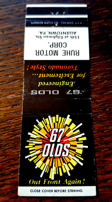Vintage Matchbook: 1967 Oldsmobiles, Ruhe Motor Corp, Allentown, PA