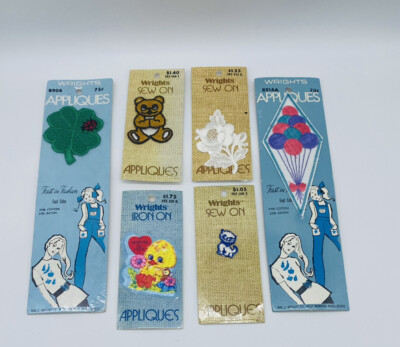 Vintage Wright s Sew-On Appliqué Patch Lot of 6 Cat Duck Bear Flowers NOS