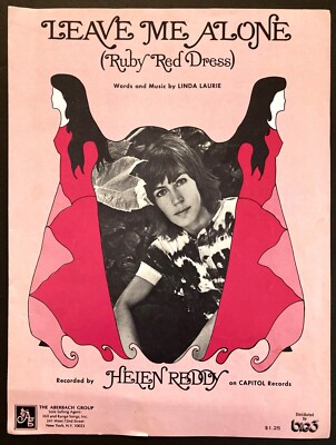 1973 HELEN REDDY "LEAVE ME ALONE (RUBY RED DRESS)" SHEET MUSIC - ROCK ERA |  eBay