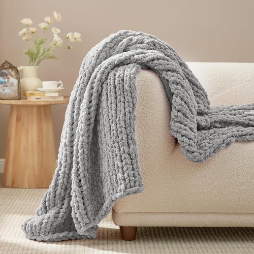 Chunky Knit Blanket Throw, Thick Soft Chenille Yarn Throw, Warm Handmade Rope... - Picture 5 of 9