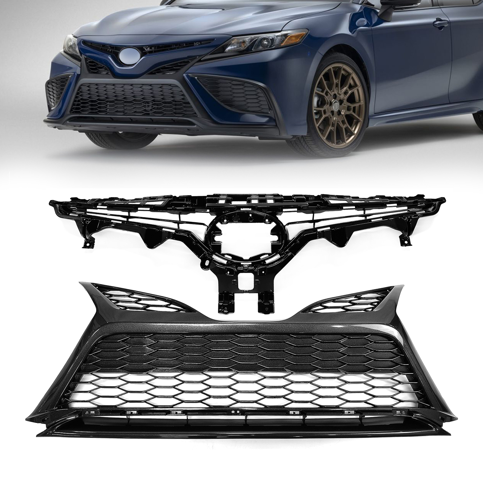For 2021 2022 Toyota Camry SE XSE Front Upper Lower Bumper Grille Assembly Set