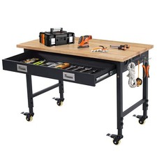 48" Adjustable Workbench Workstation 2000LB Load Capacity Rubber Wood Top Drawer