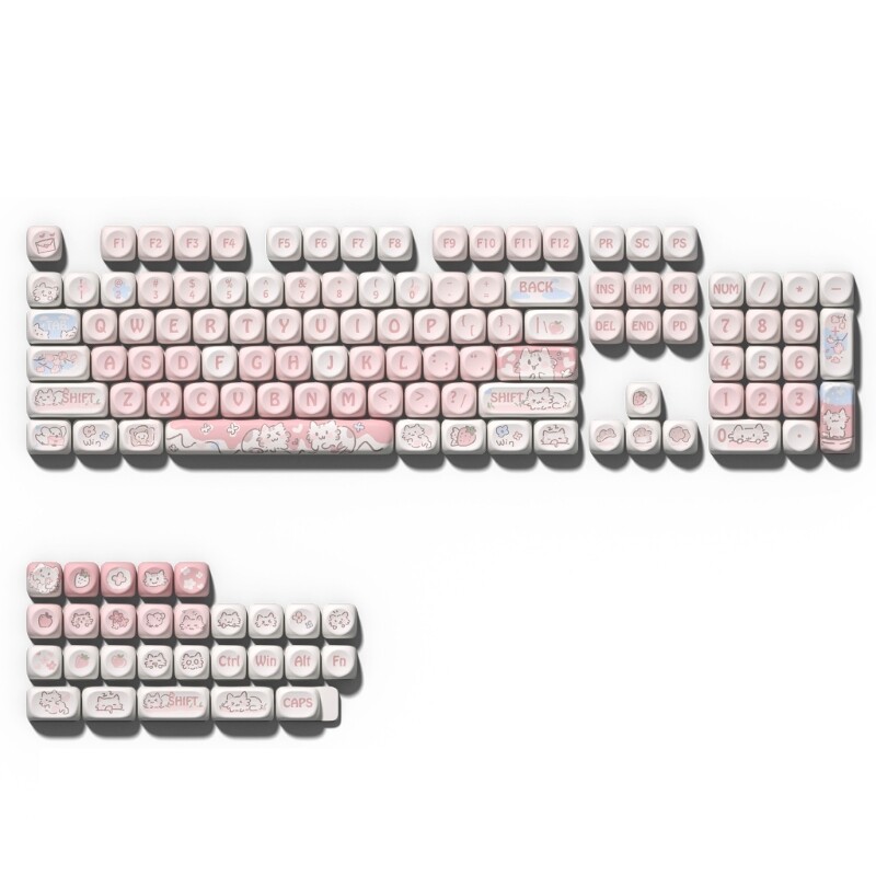 Mechanical Keyboard Keycaps 132Keys PBT Material MOA Colorful Strawberry Kitten