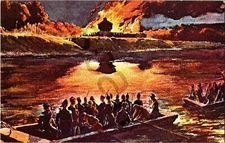 Art Military Postcard Depiction Of Fort Madison Iowa Under A Indian Attack