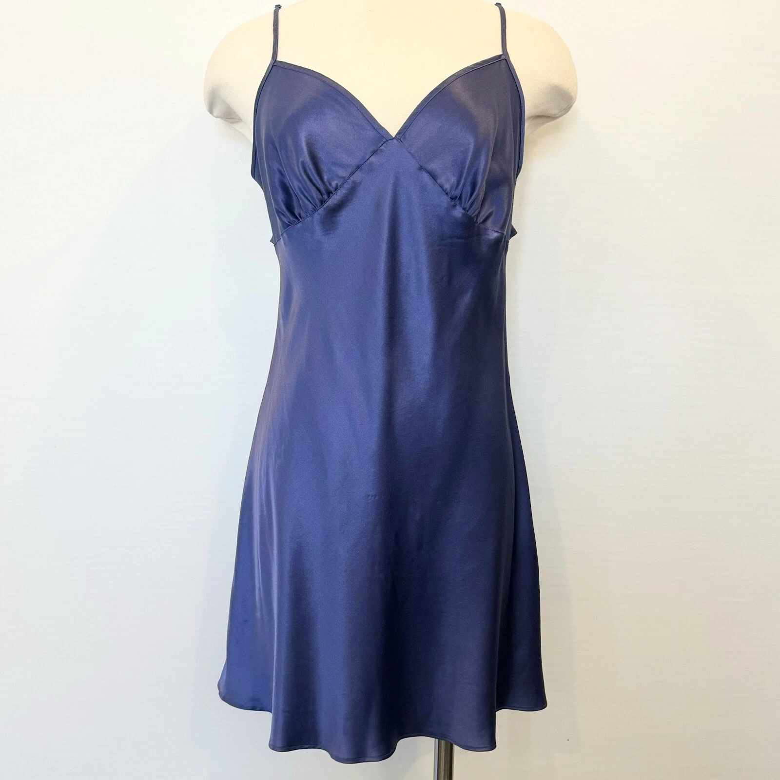 UNDERCOVER Y2K Victoria’s Secret 100% seta blu babydoll buco della serratura abito slip camicia M