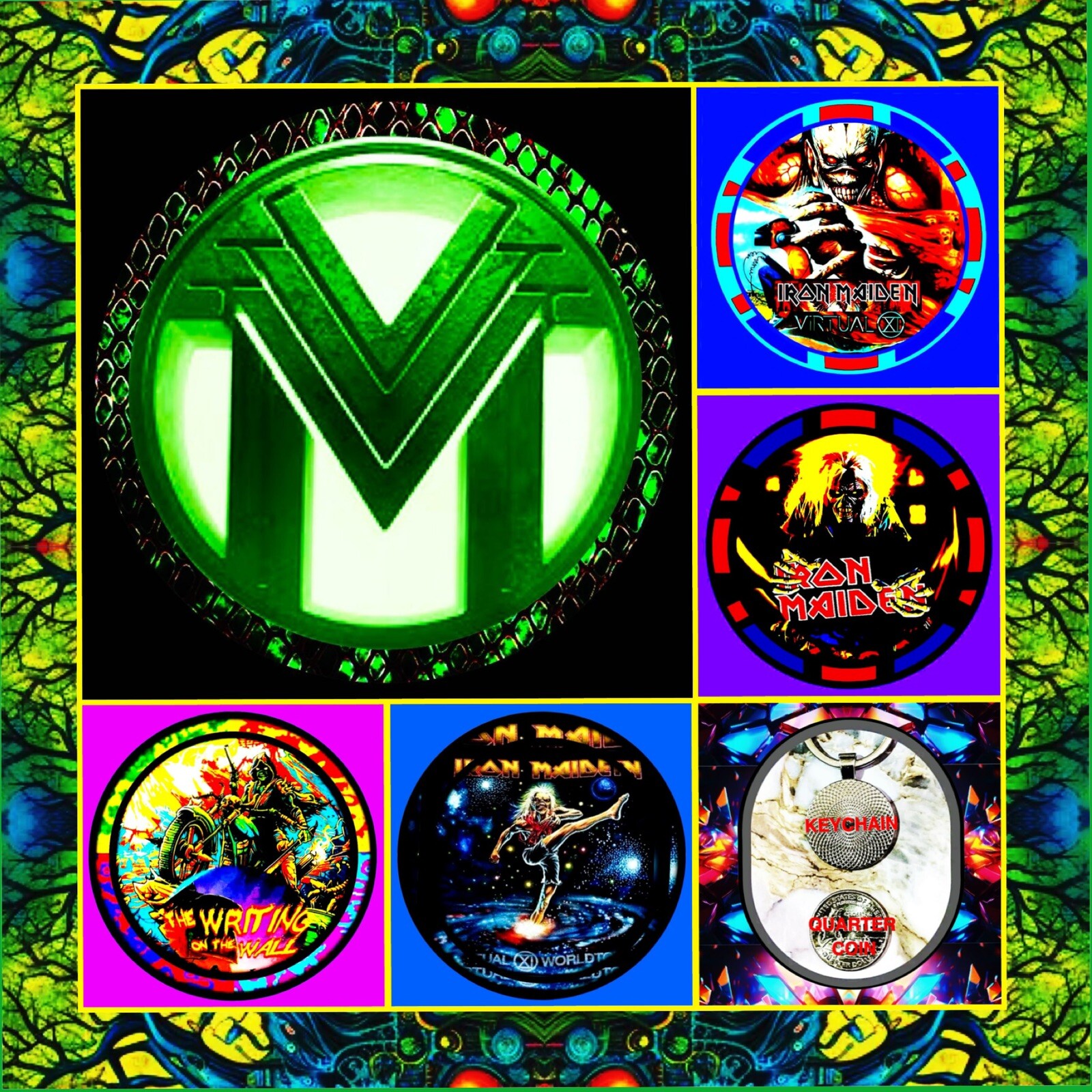 IRON MAIDEN 🇬🇧MANY DOORS TO HELL 🇬🇧 FIVE RHODIUM KEYCHAINS