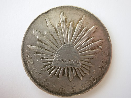 MESSICO Repubblica argento 8 reales 1887 GO RR UNC Guanajuato Liberty berretto aquila - Foto 1 di 2