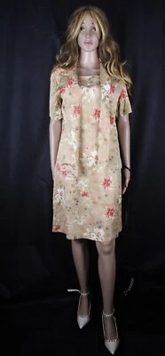 100% Seide Kleid  Dupioni Silk Shift Dress Suit Tommy Bahama Brown Floral Gr M - Bild 1 von 4
