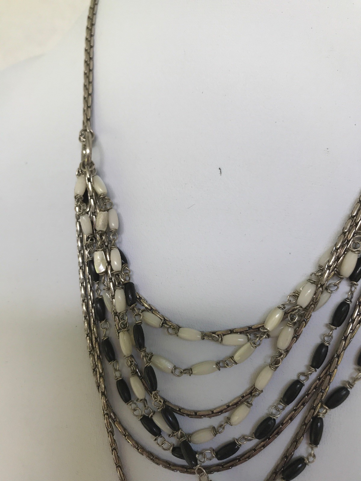 Necklace multiple layers multiple beads black whi… - image 8
