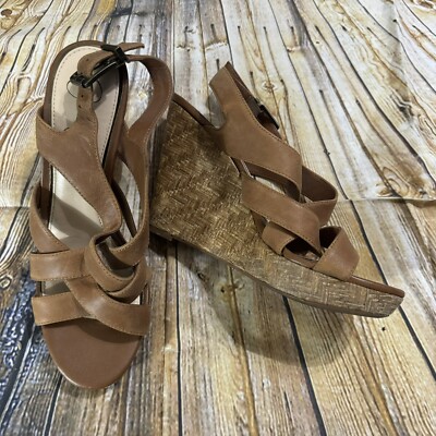 Jessica Simpson Womens Size 10 Jamallo Brown Leather Cork Wedge Heels