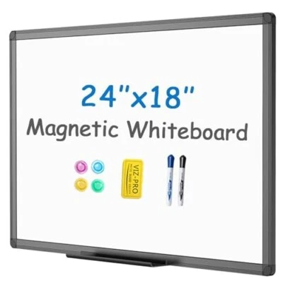 VIZ-PRO Dry Erase Board with Black Frame, 24 X 18 Inches, with accessories