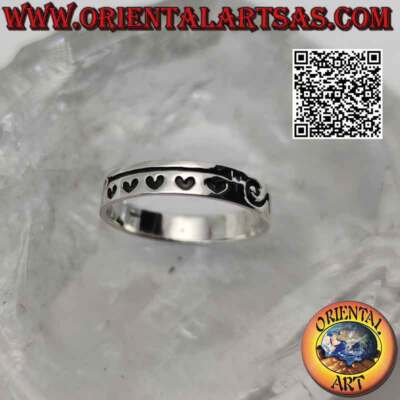 925 Silber Ring  glattes Band mit Stammesdekor und Herzen mit Gravur Pro