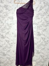 David's Bridal Long Mesh One Shoulder Illusion Dress Purple Sz 4 EUC