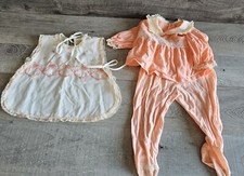 Vintage Infant Newborn 1960s Baby Coral Peach 3 Pc Outfit Embroidered 19