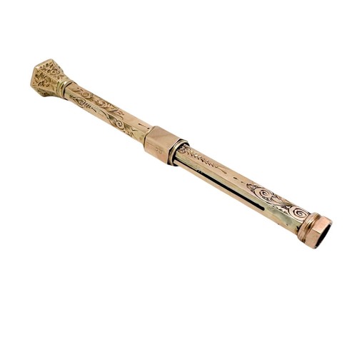 Victorian Nouveau 9ct rose gold agate seal hexagonal floral propelling pencil - Picture 2 of 13