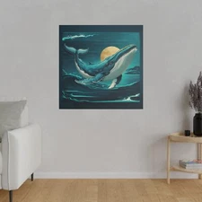 Whale Jumping At Night Matte Canvas, Stretched, 0.75"