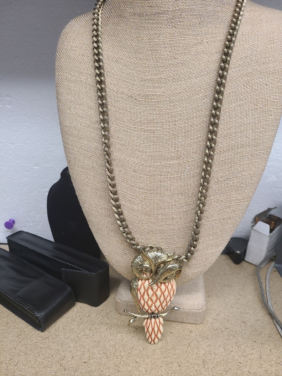 SHY SLEEPY OWL On A BRANCH PENDANT NECKLACE