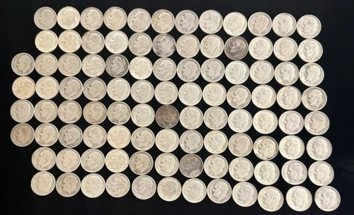 Mixed Dates Roosevelt Dimes 90% Silver 100 Coin Lot