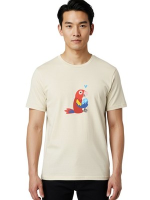 Parrot-3 Mens Graphic Tee, 100% Cotton, Casual Summer Wear