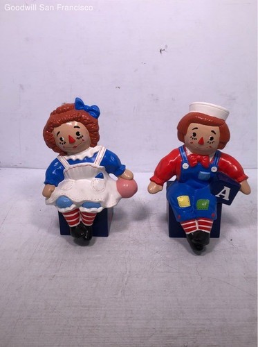 Vintage Raggedy Ann & Andy Doll Ceramic Toy Block Figures Signed E. Reed 1977