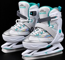 Lake Placid Youth Adjustable Ice Skates Size 1-4 Y Silver Teal Girls Holographic