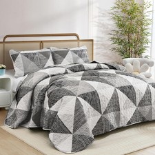 Quilt Queen Size Grey, 3 Pieces Patchwork Bedspread Bedding for Queen Size Bed,