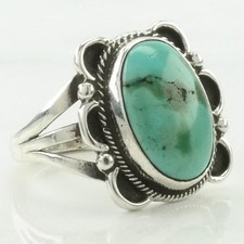 Native American Turquoise Floral Sterling Silver Ring Size 5 1/4