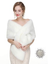 Bridal Faux Fur Wrap Wedding Stole Brooch Evening Party Warm Shrug Cape