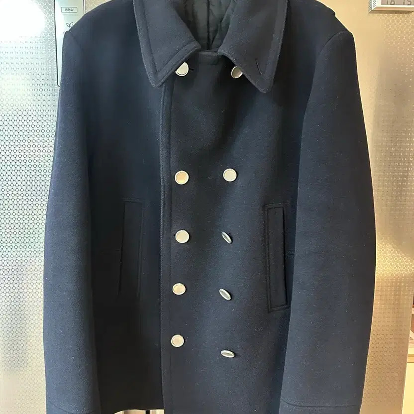 Balenciaga Wool Pea Coat Dark Navy 2014 XL thumbnail 6