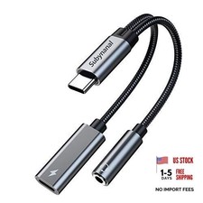 USB c to 3.5mm Headphone and Charger Adapter,2 in-1 USB C PD 3.0 Charging Gray