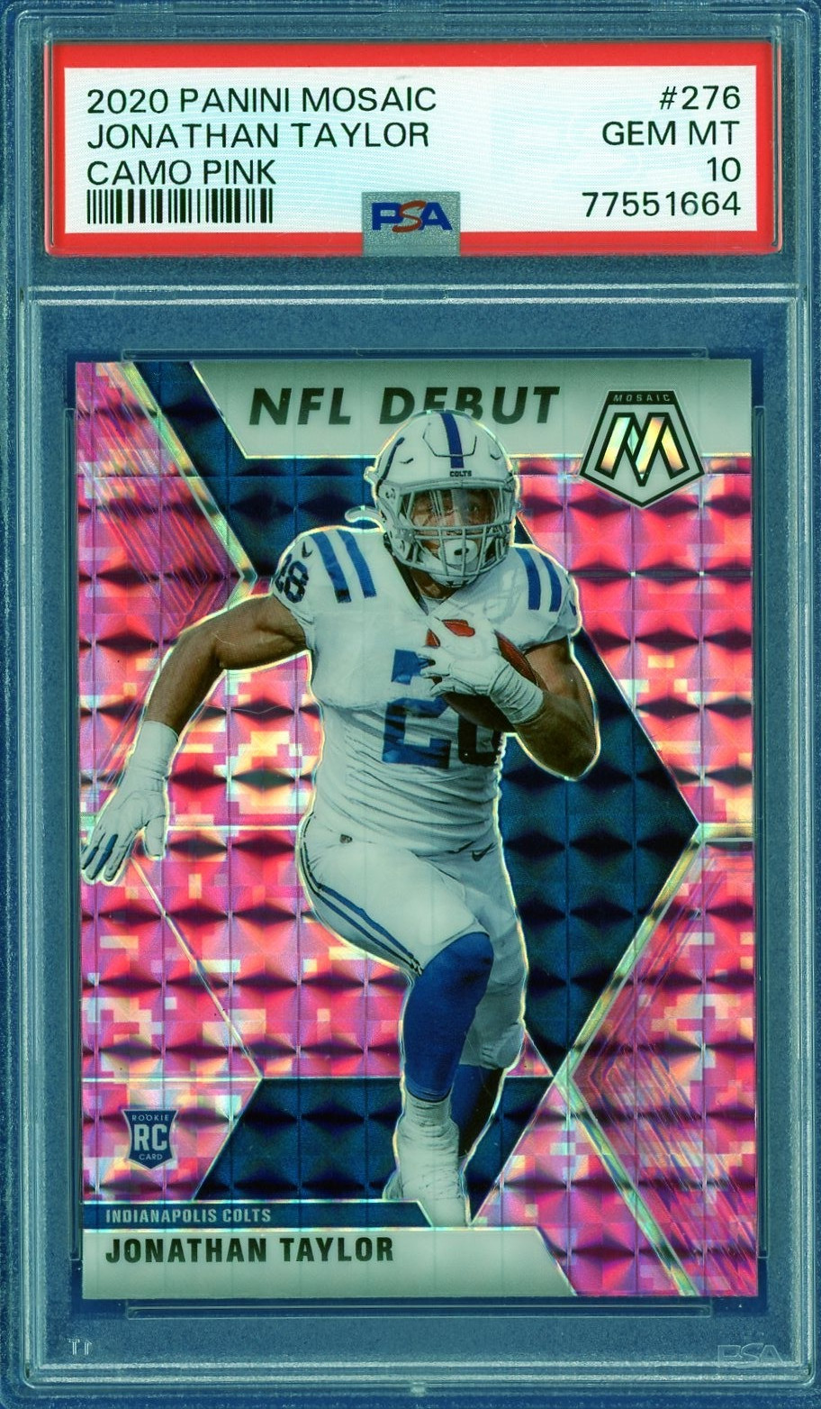 2020 Panini MOSAIC #276 JONATHAN TAYLOR ROOKIE (RC) CAMO PINK PRIZM PSA 10 GEMMT