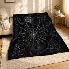 Moonlit Spider Web Coral Fleece Blanket Spooky Gothic Decor