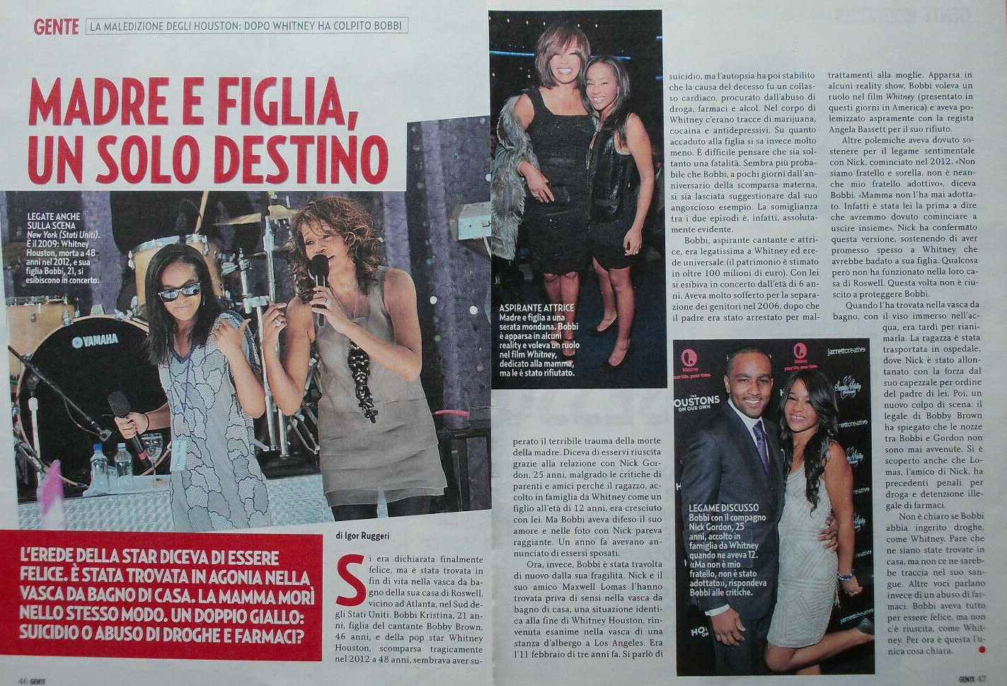 Italia Clipping Ritaglio 2015 WHITNEY HOUSTON BOBBI BROWN destino 2 PAGINE