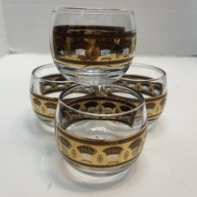 Vintage MCM Culver Festival Wheat 22K Gold Roly Poly Whiskey Glasses Set of 4