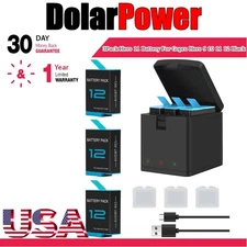 3Pack Hero 12 Battery &3-Channel Battery Charger For Gopro Hero 9 10 11 12 Black