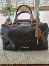 Michael Kors Large Brown Kirby Coated Canvas Satchel  w/ Tan Leather Trim