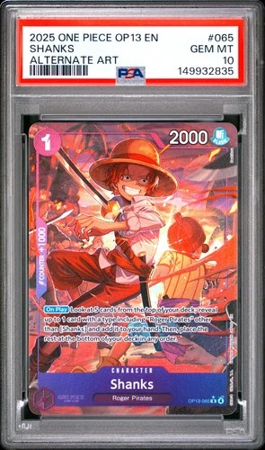 2025 ONE PIECE OP13-CARRYING ON HIS WILL ALTERNATE ART #065 SHANKS PSA 10
