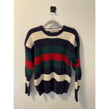 Vintage John Ashford Men s Crewneck Striped Textured Cotton Sweater-Size L