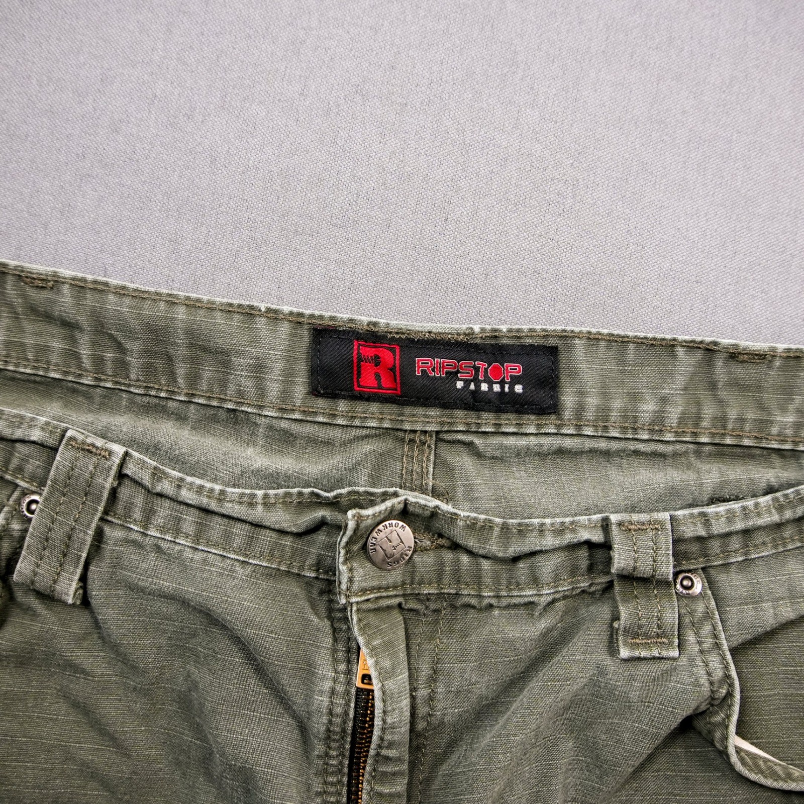 RIPSTOP FABRIC Relax Fit Faded Utility Cargo Pants Wide Work Wrangler Fits 37x32 thumbnail 7