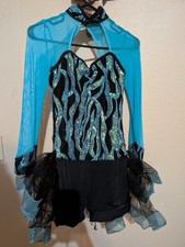 Weissman Women s Blue Mesh Long Sleeve Dance Costume with Tutu Skirt, Size AS