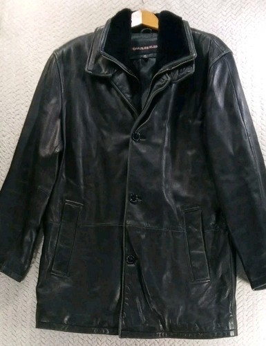 Charles Klein - VTG Black Leather Jacket - Lambs Fur Mens Sz M Blazer Moto Coat