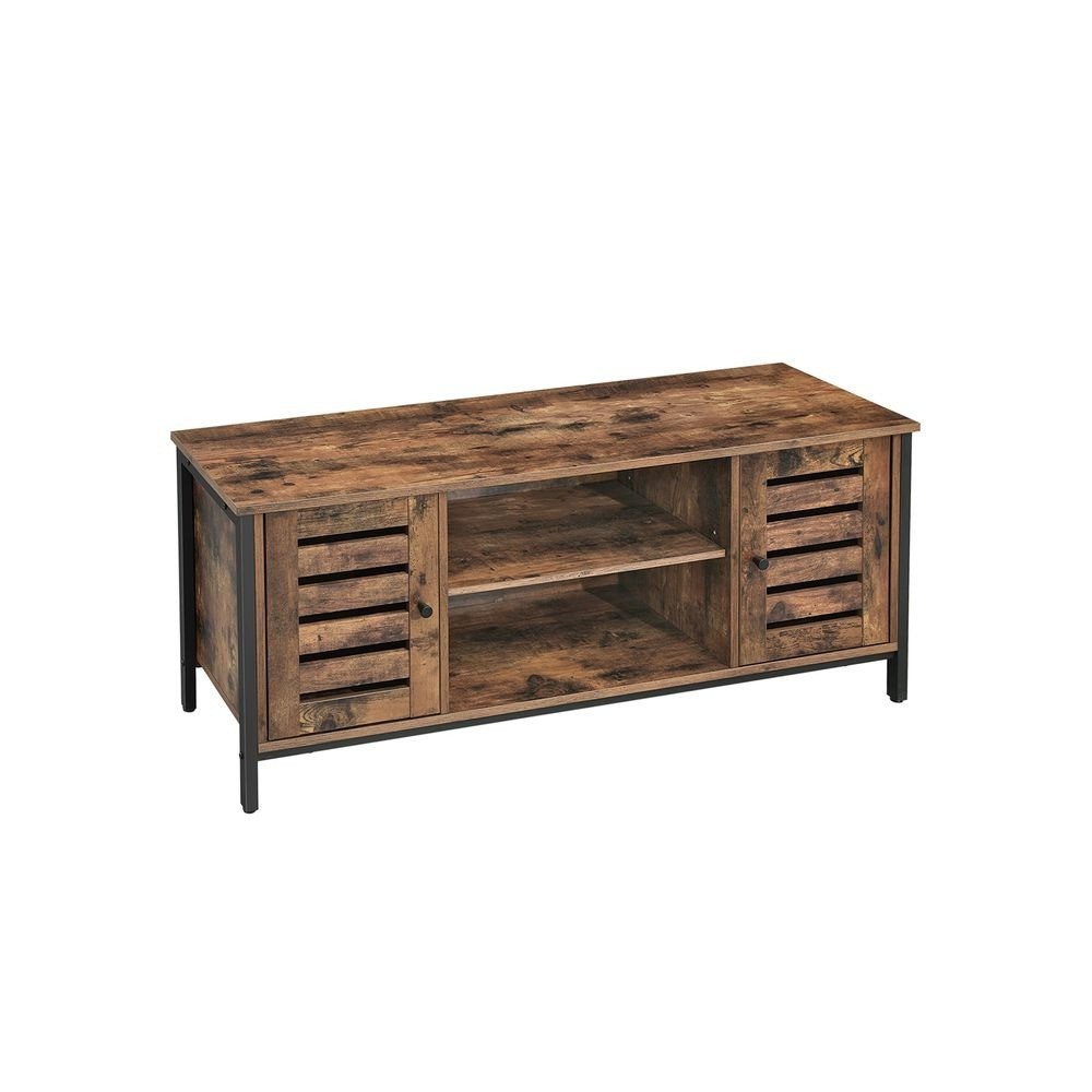 Meuble TV industriel 110cm support ecran plat et rangement salon rustique