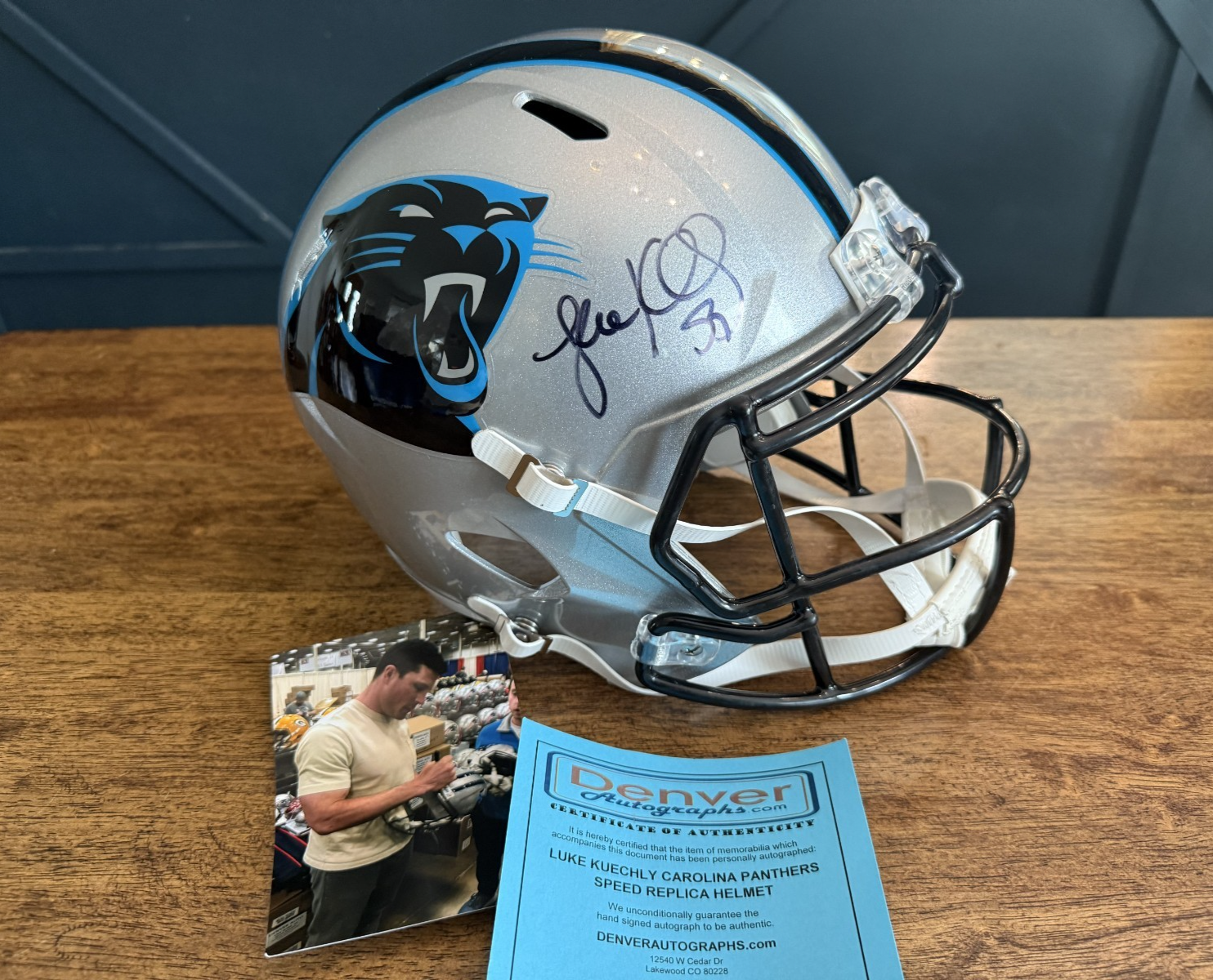 Luke Kuechly Autographed Signed Carolina Panthers Speed Replica Helmet Beckett COA 