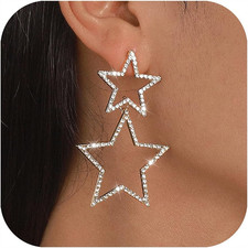 Star Earrings Gold/Silver Sparkly Rhinestone Earrings for Women Big Tassel Star