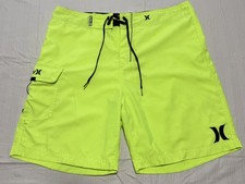 Men's Hurley Neon Hot Yellow/Green Board Shorts - Size 32 Pocket Tie String