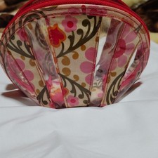 Vera Bradley Floral Makeup Bag Pink Red Green Beige Fabric Plastic Zipper