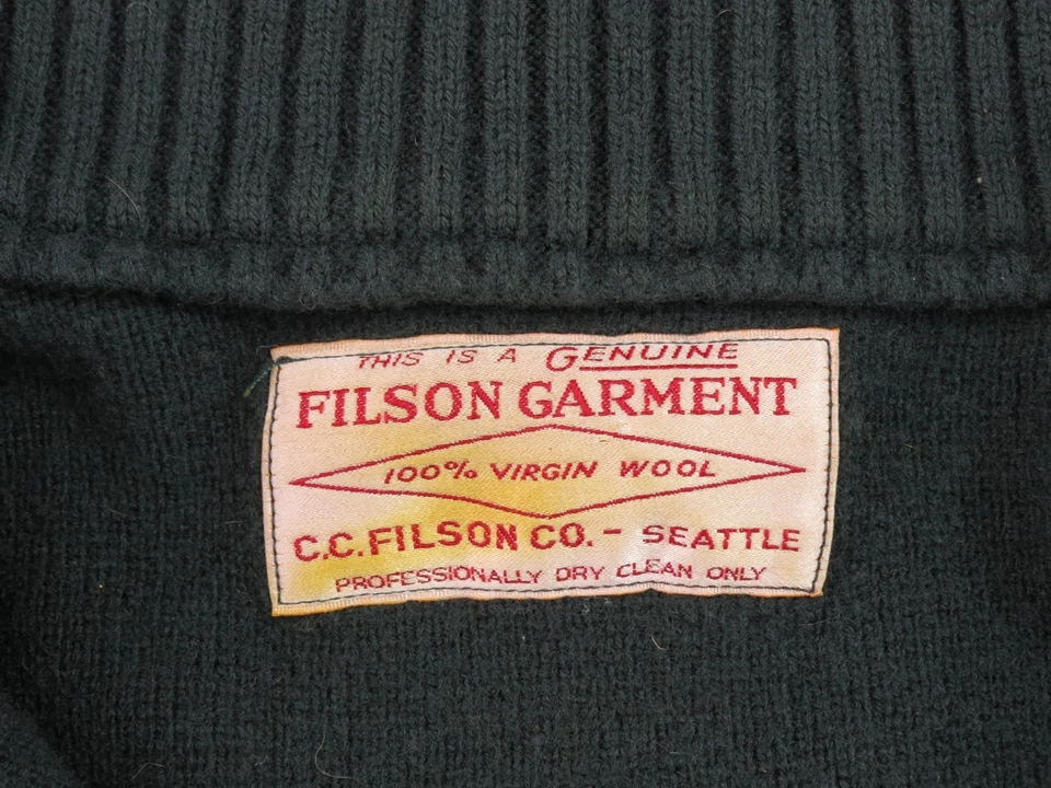Blusa suéter pulôver de malha vintage Filson EUA masculina GG verde 100% lã 1/4 quarto com zíper - Imagem 3 de 4