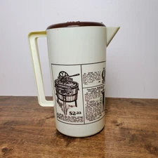 Vintage 1970s Plastic Pitcher 1906 Sears Roebuck Catalog Print Beige Brown Lid 9