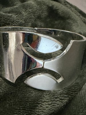 VINTAGE LANVIN PARIS SILVER TONE Clamp type Hinged Metal Cuff Bracelet