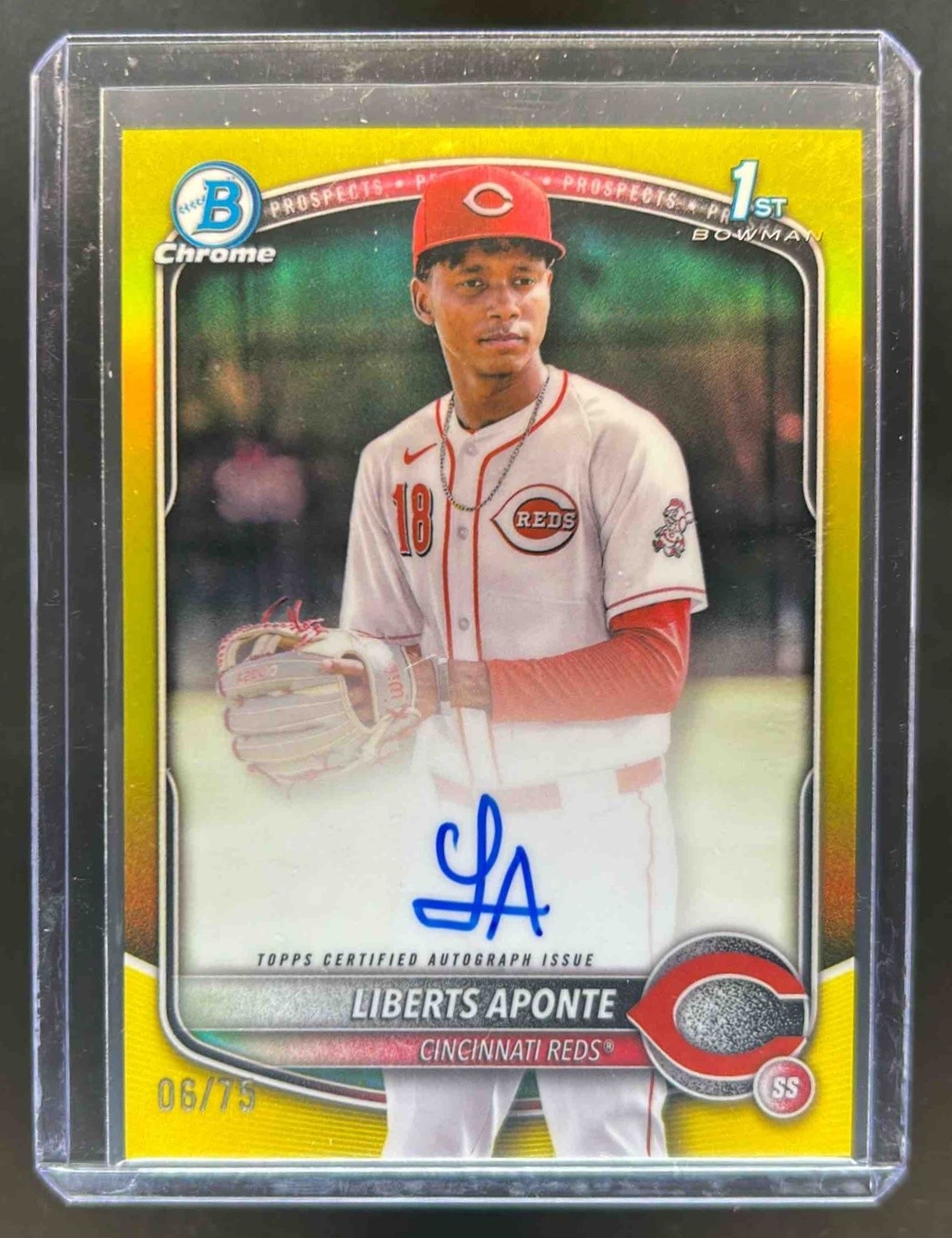 2025 Bowman Chrome Liberts Aponte Auto Yellow Refractor 1st #6/75 Reds